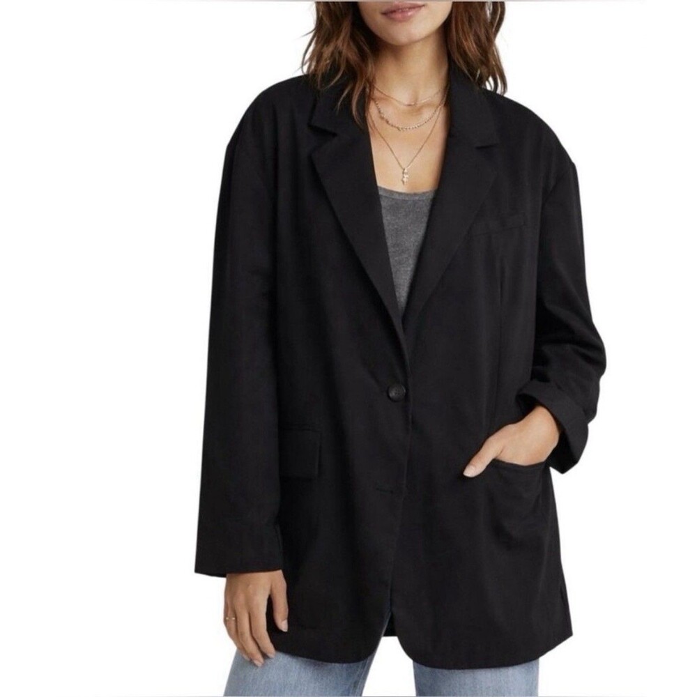 FREE PEOPLE NWOT Women Blazer Jacket SMALL Black Oversized‎ Stretch Coat Relaxed